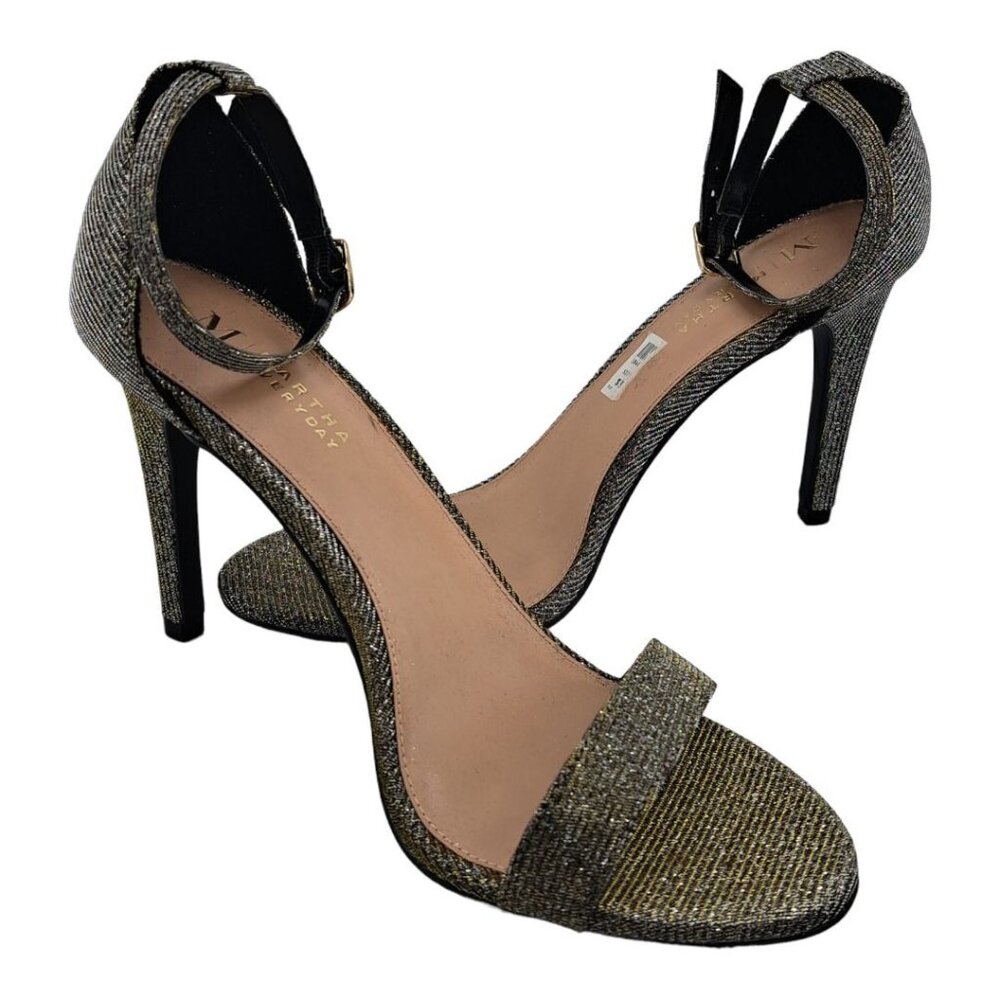 Martha Everyday Womens Gold Metallic Ankle Strap Open Toe Stiletto Heels Sz 8.5